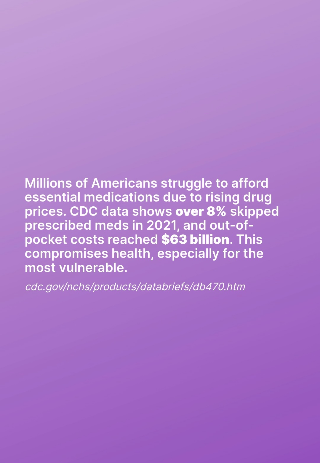 Millions of Americans struggle to afford essential medications due to rising drug prices. CDC data shows over 8% skipped prescribed meds in 2021, and out-of-pocket costs reached $63 billion. This compromises health, especially for the most vulnerable.